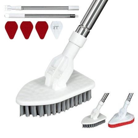 2 i 1 Dusj/Badekar-Skrubbebørste med Langt Håndtak Skrubbebørste Utvidbar Gulvbørste med SvampBY