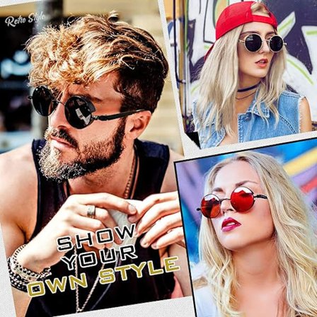 Polaroidit pyöreät retro metallikehykselliset steampunk-aurinkolasit miehille ja naisille