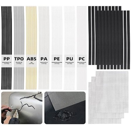 75 st 13 tum plast svetsstavar assorterade med rostfritt stål, svetsremsor för bilstötfångare kajakreparationer