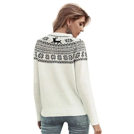 Mub - Høst og vinter genser dame jul snøfnugg fawn utenrikshandel rund hals basis strikk