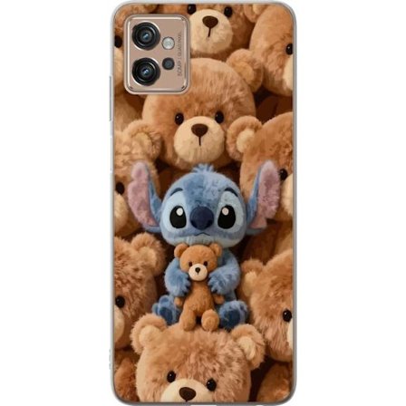 Kompatibel Mobilcover til Motorola Moto G32 Stitch omgivet af brune teddybjørne med en lille teddybjørn i armene i en sød og hyggelig kawaii-design