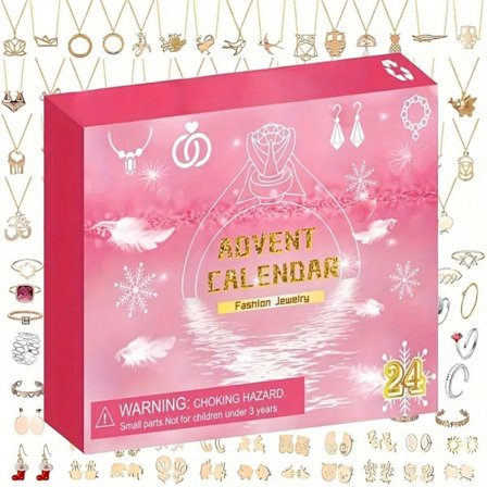 Adventskalender med armband, halsband, örhängen och ringar, 24-delars smyckesset, klassisk och elegant design, idealisk som present till kvinnor, 