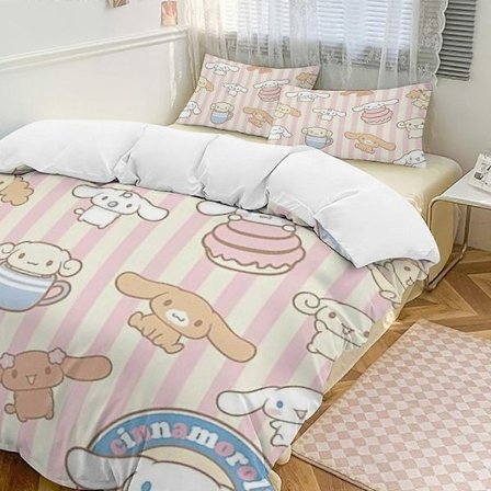Zm566 Cinnamoroll 3-osainen yhden hengen sängynpeite - Sisältää 1 yhden hengen peiton ja 2 tyynyliinaa - Haalistumista kestävä mikrokuitu Lc566