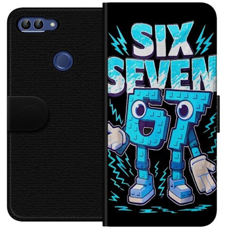 Yhteensopiva Lompakkokotelo Huawei Huawei P smart Lelukas sininen kuvaus numeroilla Six Seven retro-arkadityyliä vahvalla typografialla ja graafisell