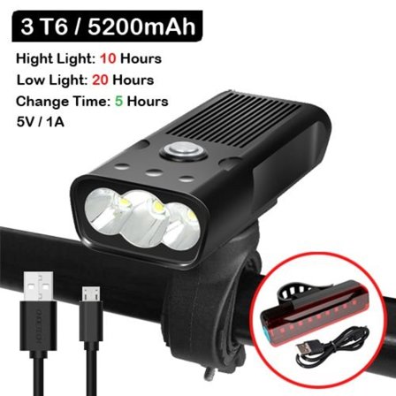 NEWBOLER 5200mAh cykel lygte USB opladning baglygte sæt MTB cykel lys - Model: 3 T6 5200 baglygte - HTBZXCZMA07267