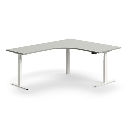 Schreibtisch QBUS höhenverstellbar, L-Form, 1600x2000 mm, Gestell weiß, hellgrau