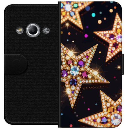 Kompatibel Tegnebogsetui til Samsung Galaxy Xcover 3 Luksuriøse gyldne glitterstjerner med krystaller og bokeh på en mørk baggrund perfekt til fest