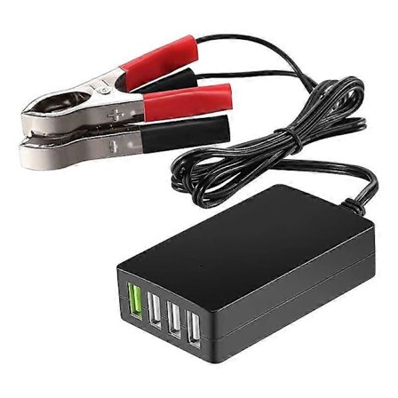 Bærbar DC med batteriklemme, 12V/24V til 5V 4-Port USB-lader Multiport Adapter Andre smarttelefoner og nettbrett