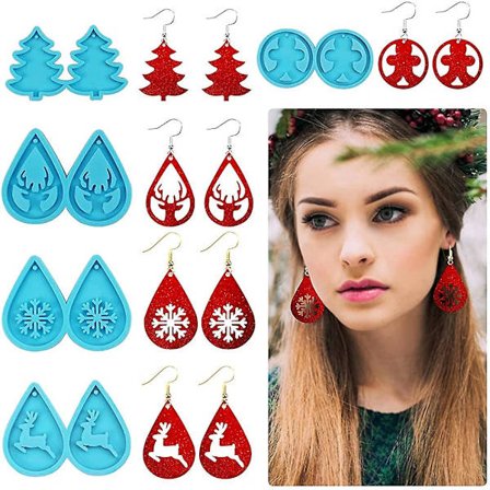 5 Par Jule Resinforme Silikoneform Epoxy Resin Juletræ Snefnug Smykkeværktøj Med Tilbehør