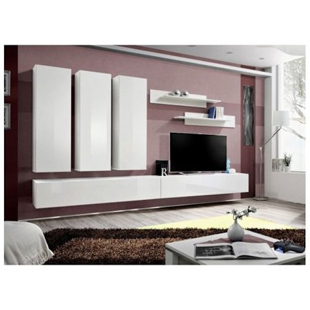 Väggmonterad TV-möbel - Fly I - 320 cm x 190 cm x 40 cm - Vit
