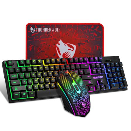 LED Bakgrundsbelyst Gaming Tangentbord och Mus Combo Ergonomiskt Tangentbord, Svart