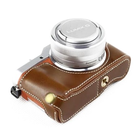 Panasonic Lumix DC-GF10 PU Nahkainen Puoliksi Suojaava Kamera Kotelo - Ruskea