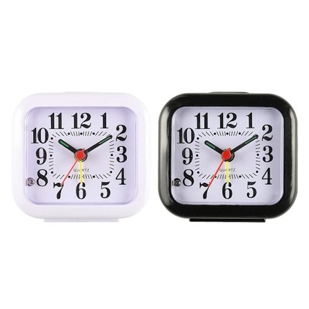 Praktisk vækkeur med lydløs drift og selvlysende visere, hvid