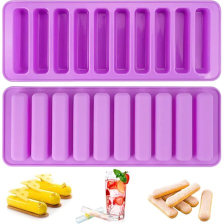 Müslimuottisetti 2 kpl - Müslipatukkamuotti - 20 suorakulmaista koloa - Müsli Muotti - Silikonimuotti