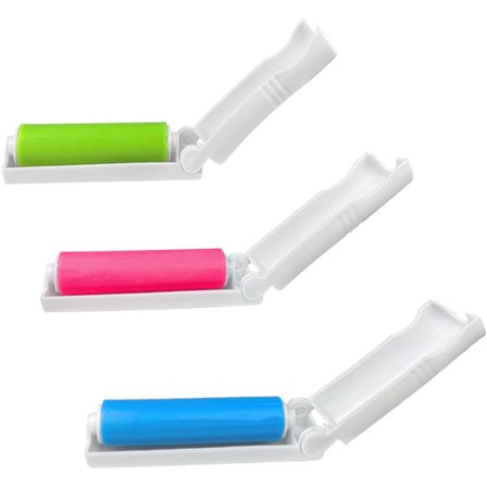 3-pak genanvendelige fnugruller, 3 farver foldbar mini fnugrulle, lille og bærbar til nemt at fjerne fnug, hår, støv og dyrehår (blå, grøn, pink)