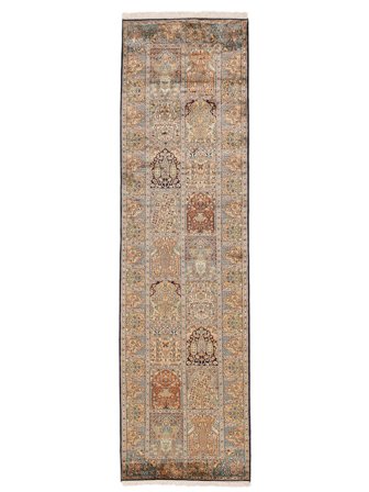 Tapis Cachemire Pure Soie 83X293 De Couloir Marron/Orange (Soie, Inde)