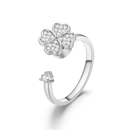 Ångestdämpande Fidget Ring - 1 Justerbar Stress Relief Ring Set med Fyrklöver