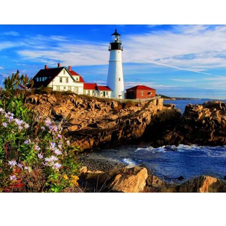 DIY 5D Digital Jule Diamantmaleri Kit Fyr Strand Ar