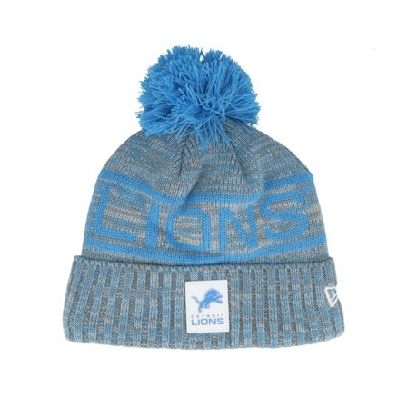 New Era - NFL Blau pom Mütze - Detroit Lions NFL 25 Sideline Cold Weather Sport Knit Blue/Grey Pom @ Hatstore