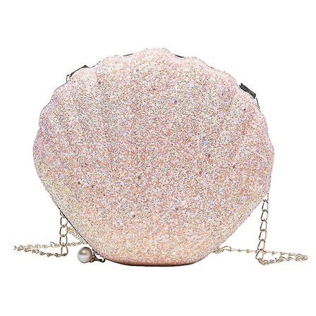 Kvinner Jenter Glitter Paljetter Seashell Cross-body Bag Kjede Skulder Vesker Mini Pearl Shell Håndveske Kveld Clutch Veske