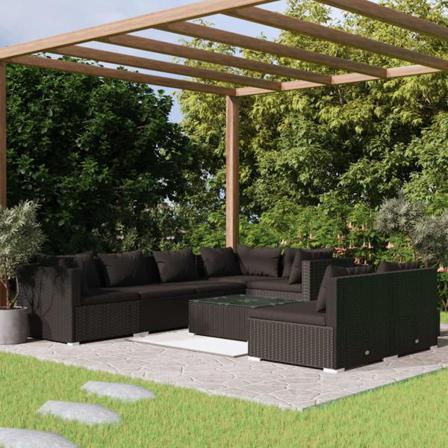 Vidaxl Loungegrupp För Trädgården Med Dynor 8 Delar Konstrotting Svart