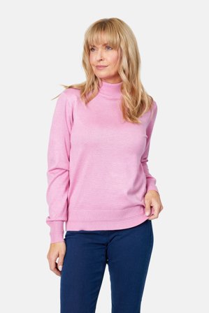 JENSEN - Langærmet Strik - Rosa Melange - Høj Hals