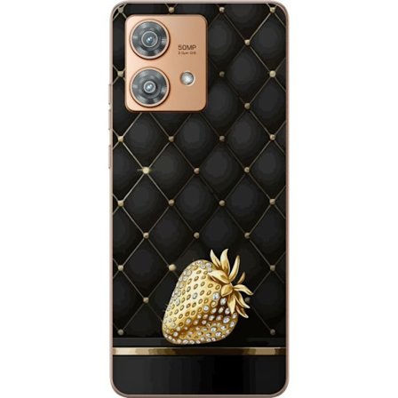 Kompatibelt Mobildeksel til Motorola Edge 40 Neo Gyllen jordbær med glitrende detaljer