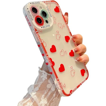 INS Style Kærlighedshjerte Transparent Cover til iPhone 13 Pro Max 6.7 I