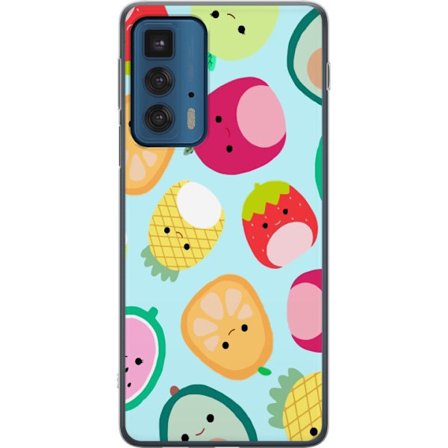 Kompatibelt Mobildeksel til Motorola Edge 20 Pro Mønster av kawaii-frukter som jordbær sitron ananas og avocado på lyseblå bakgrunn