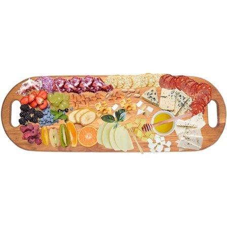LUX American Oak Wood Oversized Charcuterie Board Extra Long 26" x 8.7" | Cheese Board With Handle |Fruit Grazing Platter | Serving
