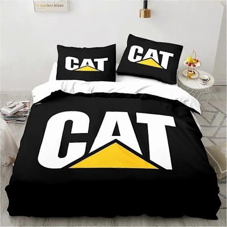 v109 Sengetøy Gravemaskin CAT Logo Sengesett, Dynetrekk Dyne Sengesett Dynetrekk Putetrekk, King Queen Twin Størrelse Gutter Jenter Voksne 3-Delt Seng