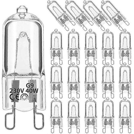 20 stk. G9 Halogenpærer, 40W Klar Halogen Dæmpbar, varm hvid 2800k til lysekroner, hængelamper