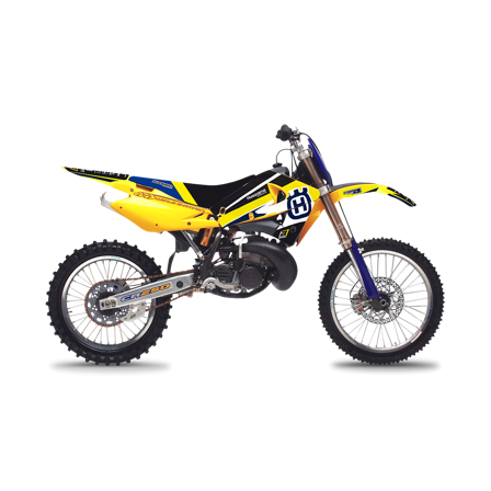 Blackbird Dream 4 Complete Decal Kit with Seat Cover White-Yellow-Blue - Husqvarna CR 125 2000-2005