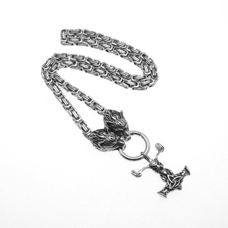 Mode Retro Viking Varghuvud Halsband Djävul Får Huvud Thor's Hammare Keltisk Mönster Hänge Män's Härskande Smycken