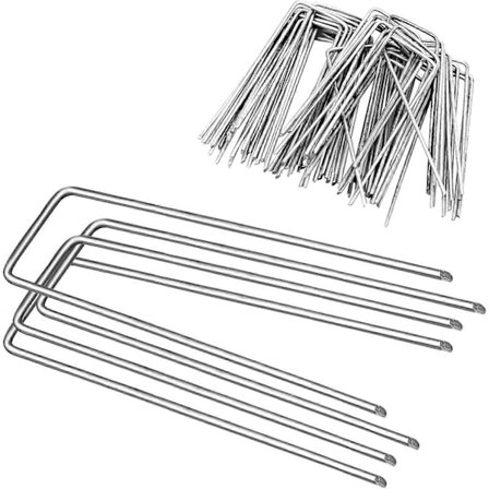 50 stk U-formede hageplugger Galvanisert stål Fikseringskiler Multifunksjonelle hageplugger Fikseringskiler Teltspikker Camping - 150 mm lang, 4 mm 