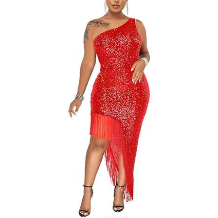 Cocktailkjoler for kvinner, sexy dyp V-hals, full av frynser, spaghettistropper, kjole med paljetter og fjær for ball
