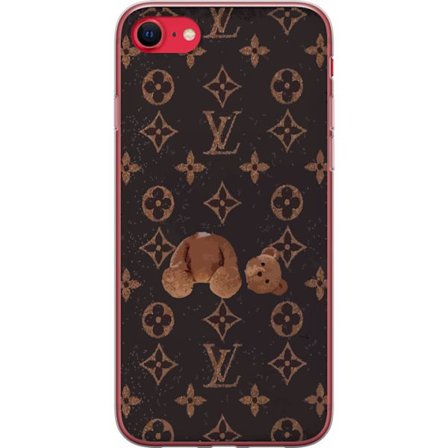 Kompatibelt Mobilskal till Apple Apple iPhone SE (2020) Lyxigt monogrammönster med trasig nalle i mörk modeestetik