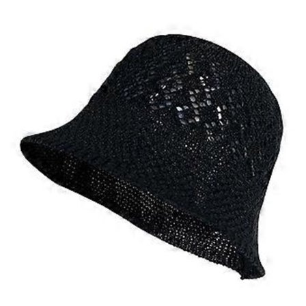 Solhatt for kvinner, moteriktig strikket, pustende fiskehatt, bøttehatter for strandferie, pakkbar sommeraccessoar, svart (svart)