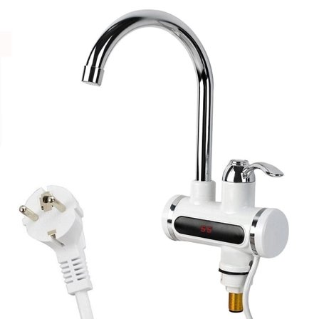 Tankløs Vandvarmer med Hane - Elektrisk Vandvarmer Hvid