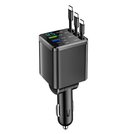 Käännettävä ajoneuvolaturi, kaksinkertainen sisäänvedettävä johto, pieni autolaturi matkapuhelimille