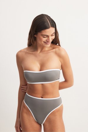 Danielle Copperman x NA-KD Bikinihöschen mit hohem Beinausschnitt und Kontrastdetail - Bikinis - Grau - XS