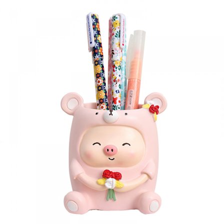 Sød Lulu gris skrivebord pen blyant pot holder holder harpiks skrivebord arrangør beholder kontorartikler opbevaring kontor skrivebord dekoration