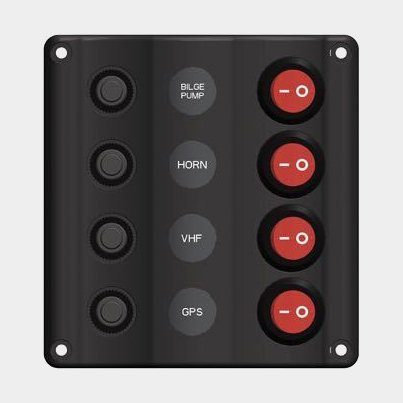 Panel de interruptores / panel de fusibles AAA Wave, 12 V, 15 A, 4 interruptores, con disyuntores automáticos