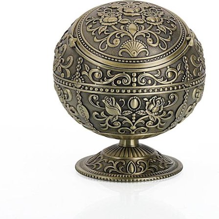 Metal askebæger med låg, vindtæt, egnet til indendørs og udendørs brug på terrasser. Bronze.