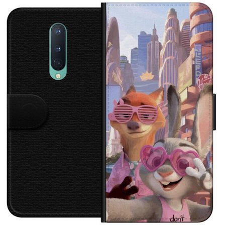 Kompatibelt Lommeboketui til OnePlus OnePlus 8 Animerede dyr i et solfylt bymiljø med rosa solbriller og en positiv melding i en fargerik feel-good s