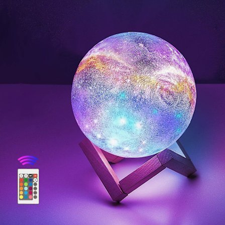 12cm Månelampe med Fjernkontroll, Stjernehimmel Dekorativ Lys 3d Måne Kunst Led Rgb Månelampe, Bærbar Nattelys med Dimbar, 16 Lysfarge Chan