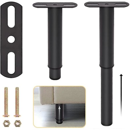 Mustat sisäänvedettävät huonekalujen metalliset säädettävät sängynjalat, sisäänvedettävät raskaat sängyn tukijalat osilla (20-35cm) Qyroadwolf