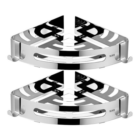 Baderomshyller for hjørne, stansfri trekantet baderomshjørne, skinnende hylleorganisator, hylle i rustfritt stål