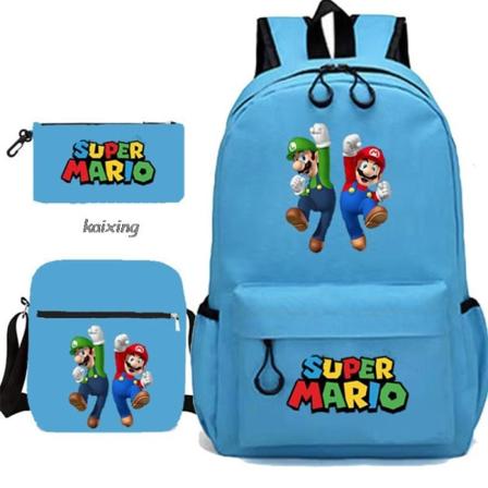 Super Mario 3kpl/ set Lasten reppu pojille koululaukku Takaisin kouluun -lahja Gray 16 Inches