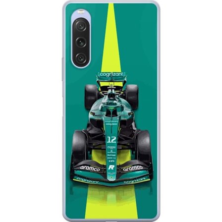 Yhteensopiva Puhelinkuori Sony Sony Xperia 10 V Aston Martinin Formula 1 -auto vihreässä kilpailumuotoilussa, jossa on moderni studiosentuntma
